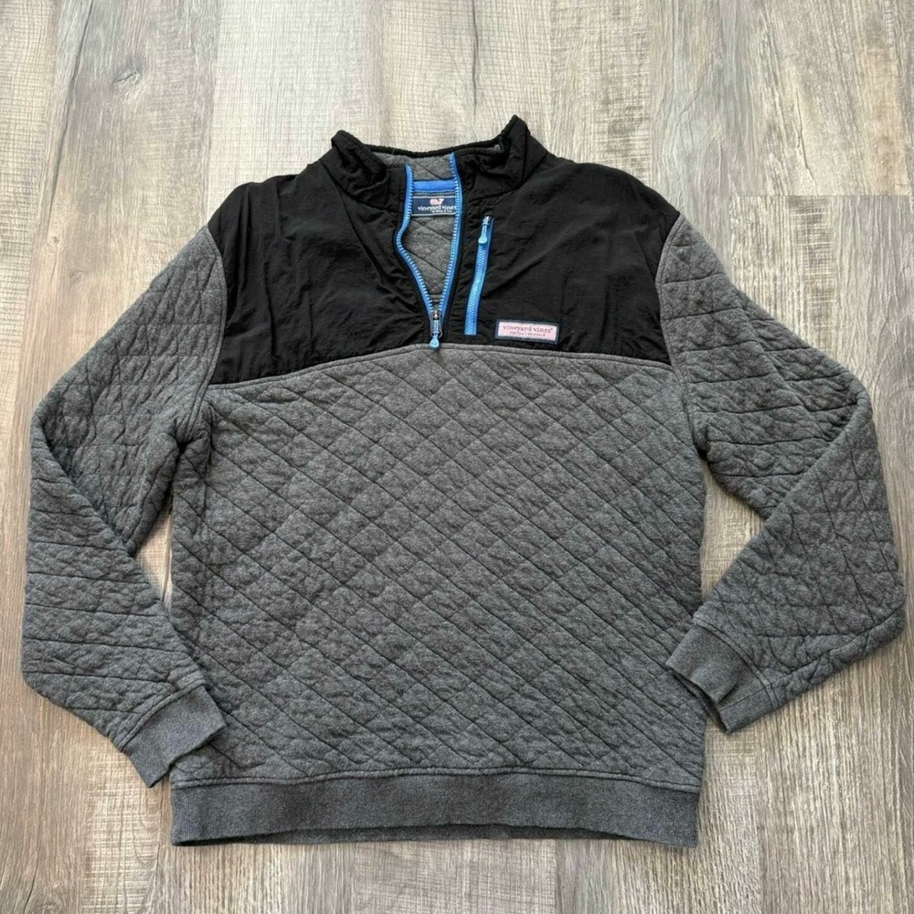 Vineyard Vines Men's Black and Gray Quilted Zip-Up Shep Shirt | Large